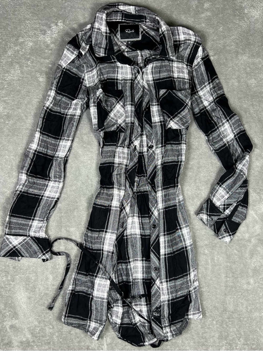 Rails Dress Womens XS Flannel Plaid Tie Waist Button Down Grunge Preppy Skater - Picture 2 of 7